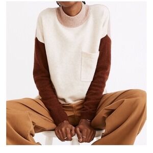 Madewell‎ Colorblock Pocket Mock Neck Pullover Sweater Brown Beige Size M